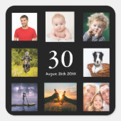 Verjaardag zwart wit foto collage vierkante sticker (Voorkant)