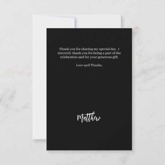 Verjaardag zwart wit foto eenvoudig script bedankkaart (Achterkant)