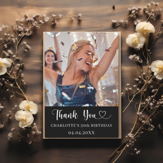 Verjaardag zwart wit foto hart bedankkaart