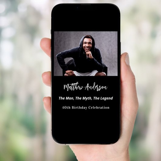 Verjaardag zwart wit foto man myth legende poster