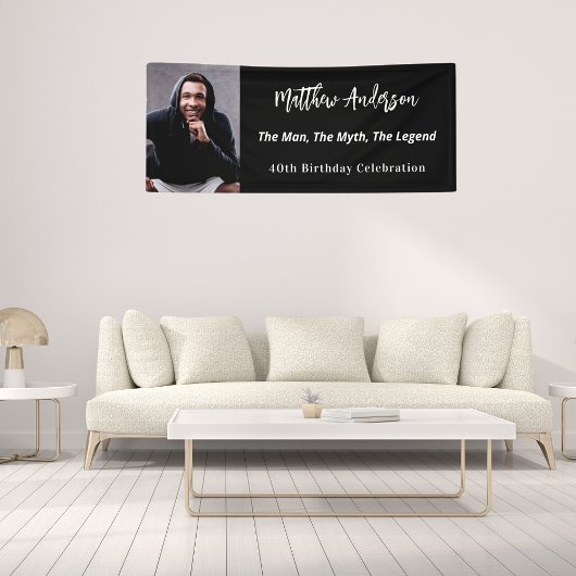 Verjaardag zwart wit foto man myth legende spandoek