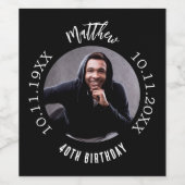 Verjaardag zwart wit foto wijn etiket (Enkel label)