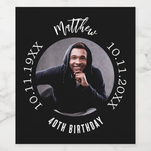 Verjaardag zwart wit foto wijn etiket (Enkel label)