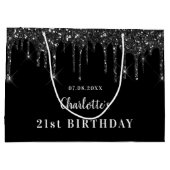 Verjaardag zwart wit glitter druppels naam groot cadeauzakje (Achterkant)