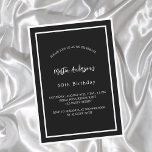 Verjaardag zwart wit minimalist uitnodiging briefkaart<br><div class="desc">Een moderne,  elegante magnetische uitnodiging. Een zwarte achtergrond versierd met witte lijsten. Personaliseer en voeg een naam en details toe. Witte tekst.</div>