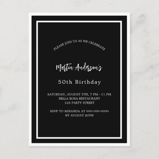 Verjaardag zwart wit minimalist uitnodiging briefkaart (Voorkant)