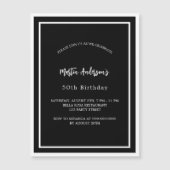 Verjaardag zwart wit minimalistische luxe magnetische uitnodiging (Voorkant)