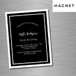 Verjaardag zwart wit minimalistische luxe magnetische uitnodiging<br><div class="desc">Een moderne,  elegante magnetische uitnodiging. Een zwarte achtergrond versierd met witte lijsten. Personaliseer en voeg een naam en details toe. Witte tekst.</div>