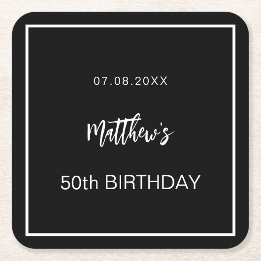 Verjaardag zwart wit minimalistische mannen guy kartonnen onderzetters (Voorkant)