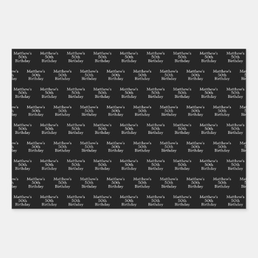 Verjaardag zwart wit naam script minimalist inpakpapier vel (Voorkant)