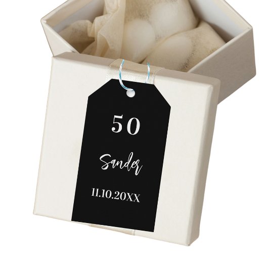 Verjaardag zwart wit script dank je cadeaulabel