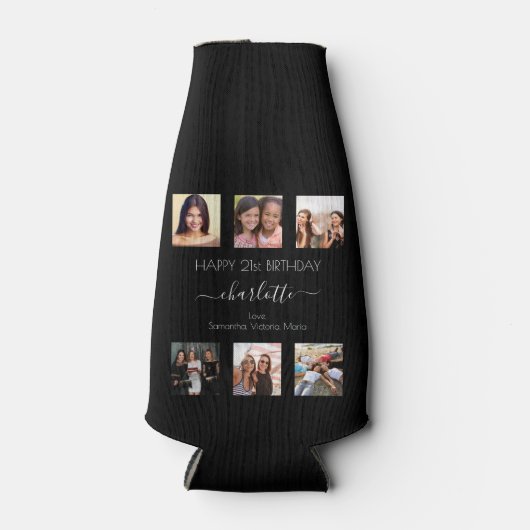 Verjaardag zwart witte vrienden foto flesjeskoeler (Voorkant)