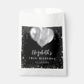 Verjaardag zwart zilver glitter ballonnen naam bedankzakje (Voorkant)