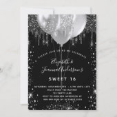 Verjaardag zwart zilver glitter ballonnen tweeling kaart (Voorkant)