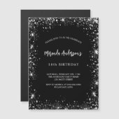 Verjaardag zwart zilver glitter luxe magnetische uitnodiging (Voorkant / Achterkant)