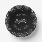 Verjaardag zwart zilver glitter meisje naam papieren kommen (Voorkant)