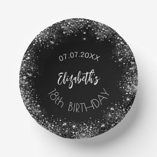 Verjaardag zwart zilver glitter meisje naam papieren kommen (Voorkant)