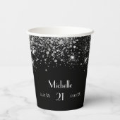 Verjaardag zwart zilver glitter monogram papieren bekers (Achterkant)