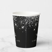 Verjaardag zwart zilver glitter monogram papieren bekers (Rechts)