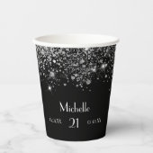 Verjaardag zwart zilver glitter monogram papieren bekers (Voorkant)