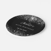 Verjaardag zwart zilver glitter schittert papieren bordje (Gekanteld)