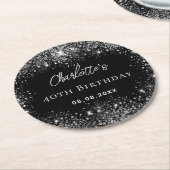 Verjaardag zwart zilver glitter schittert ronde kartonnen onderzetter (Gebogen)