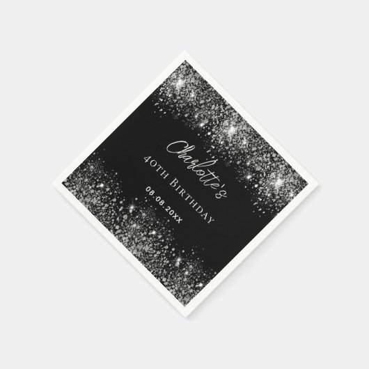 Verjaardag zwart zilver glitter schittert servet (Hoek)