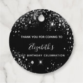 Verjaardag zwart zilver glitter stof dank je  bedankjes labels (Achterkant)