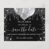 Verjaardag zwart zilver glitters budget save the d flyer (Voorkant)