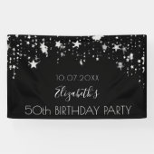 Verjaardag zwart zilveren sterren welkom spandoek (Horizontaal)