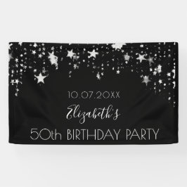 Verjaardag zwart zilveren sterren welkom spandoek