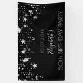 Verjaardag zwart zilveren sterren welkom spandoek (Verticaal)