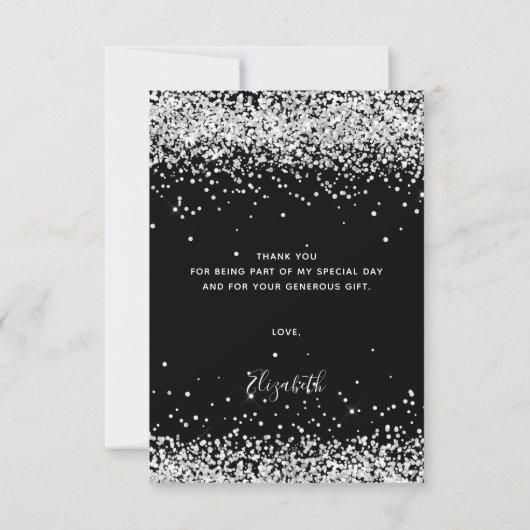 Verjaardag zwart zilverglitterstof bedankt (Achterkant)