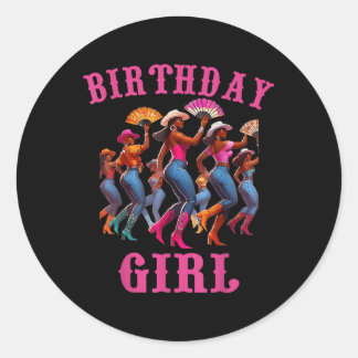 Verjaardag Zwarte Cowgirl Westerse Ronde Sticker