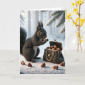 Verjaardag Zwarte Eekhoorn Saving Eikels In Purse Kaart (Gele Bloem)