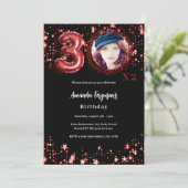 Verjaardag zwarte foto gouden sterren kaart (Staand voorkant)