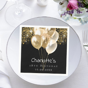 Verjaardag zwarte gouden ballonnen glitter servet