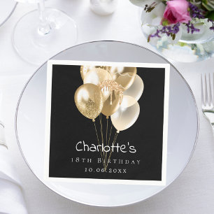 Verjaardag zwarte gouden ballonnen servet