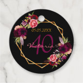 Verjaardag zwarte gouden bloem burgundy dank je we bedankjes labels (Voorkant)