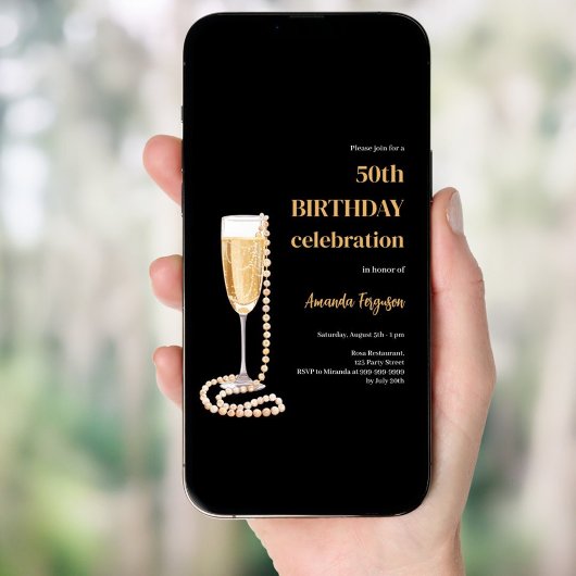 Verjaardag zwarte gouden bubbelige wijnparels kaart