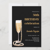 Verjaardag zwarte gouden bubbelige wijnparels kaart (Voorkant)