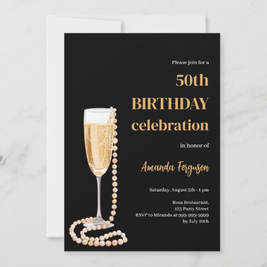 Verjaardag zwarte gouden bubbelige wijnparels kaart (Voorkant)