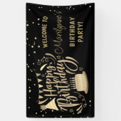 Verjaardag zwarte gouden glitter welkom spandoek (Verticaal)