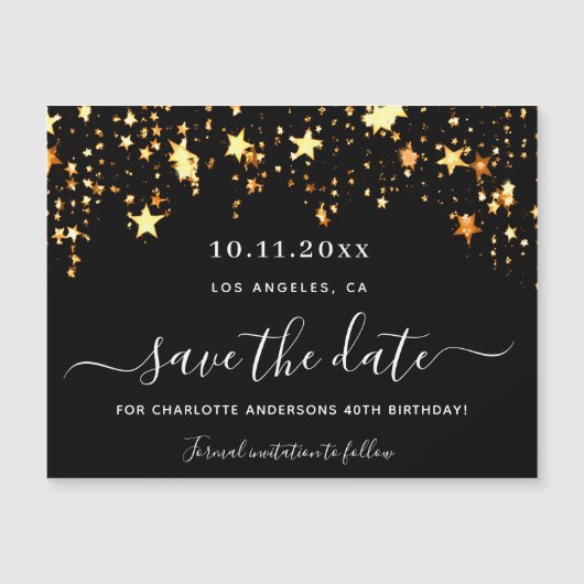 Verjaardag zwarte gouden sterren slaan de datummag (Voorkant)