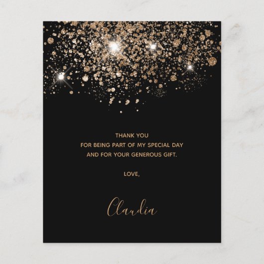 Verjaardag zwarte goudglitter begroting bedankt flyer (Achterkant)