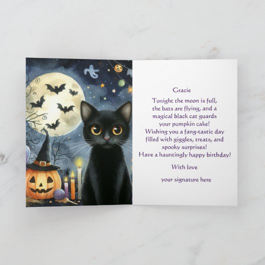 Verjaardag zwarte kat Halloween Kaart (Binnen)