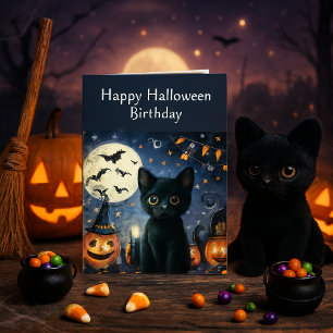 Verjaardag Zwarte Kat Halloween Kaart