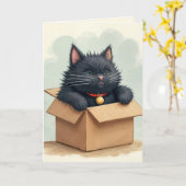 Verjaardag zwarte kat in een doos kaart (Gele Bloem)