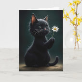 Verjaardag Zwarte Kitten Met Een Witte Daisy Kaart (Gele Bloem)