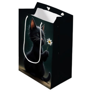 Verjaardag Zwarte Kitten Met Een Witte Daisy Medium Cadeauzakje